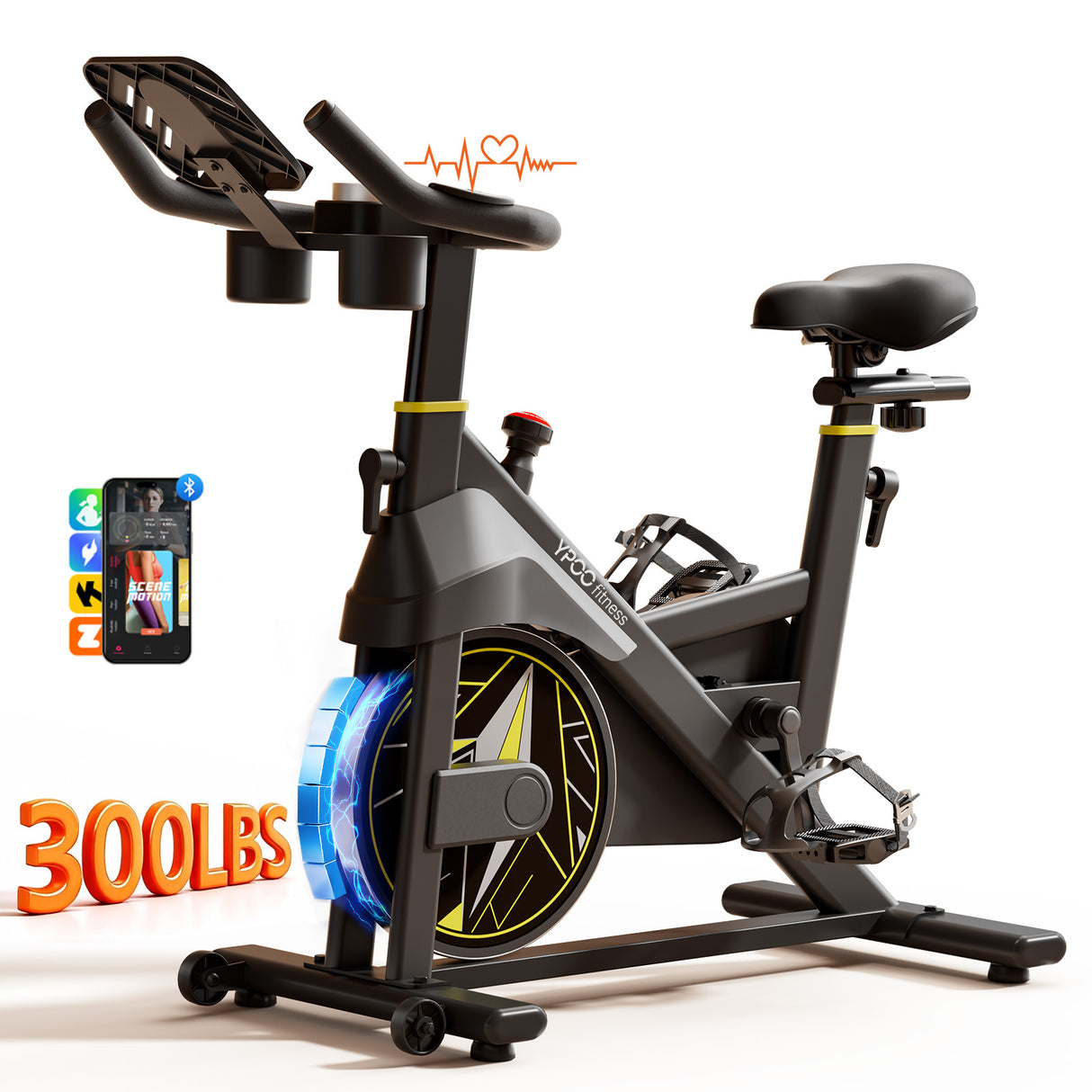 YPOO X3 Exercise Bike, Adjustable Magnetic Resistance Stationary Bikes for Home Cardio with Exclusive App, Indoor Bike with 330lbs Weight Capacity Comfortable Seat, Tablet Mount and Fitness Courses