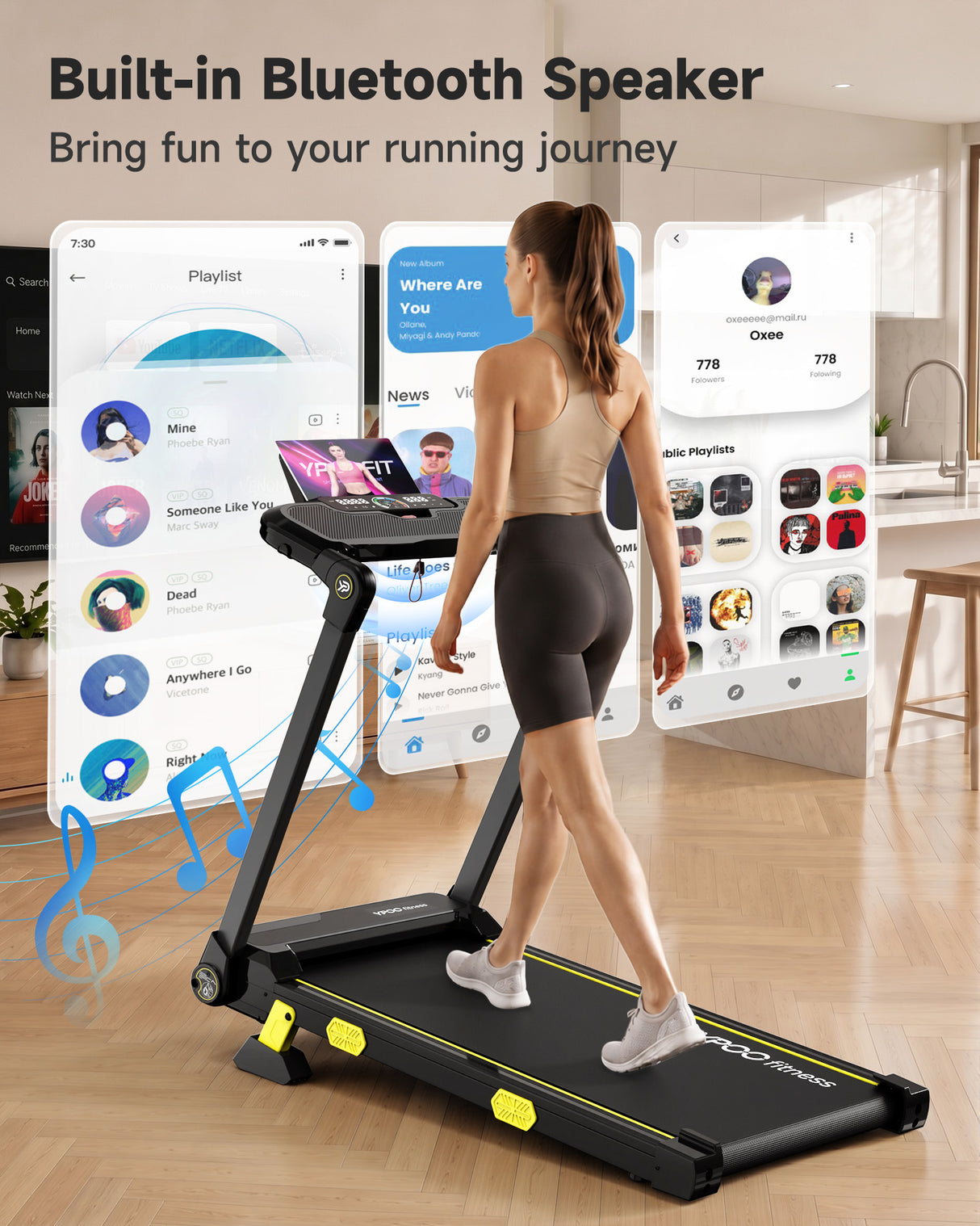 YPOO 13% Incline Treadmill, Walking Pad Treadmill with Handle Bar, Portable Folding Walking Treadmills for Home with Desk & App