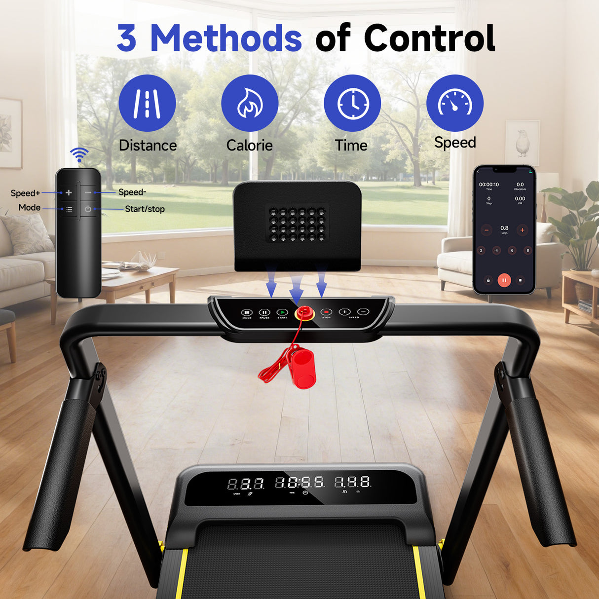 YPOO Foldable Treadmill with Incline, Walking Pad with Handle Bar 3 Level Incline, Portable Folding Treadmills for Home/Office 300 Lbs Capacity, Quiet Desk Treadmill with Remote Control & APP