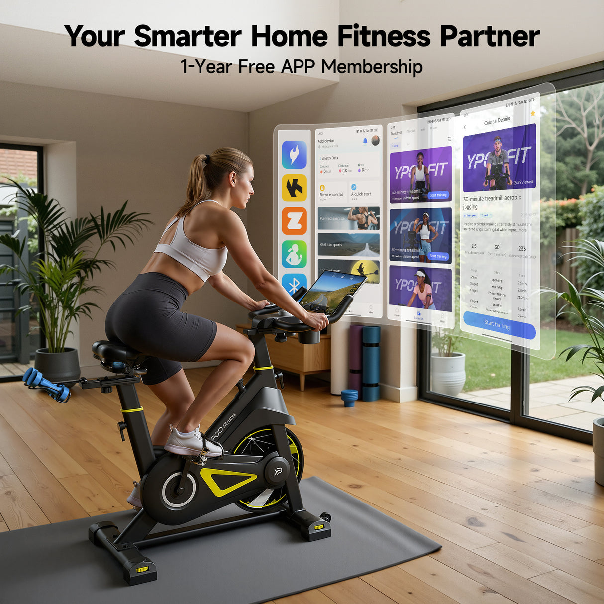 YPOO X5 Exercise Bike, Adjustable Magnetic Resistance Stationary Bikes for Home Cardio with Exclusive App, Indoor Bike with 330lbs Weight Capacity Comfortable Seat, Tablet Mount and Fitness Courses