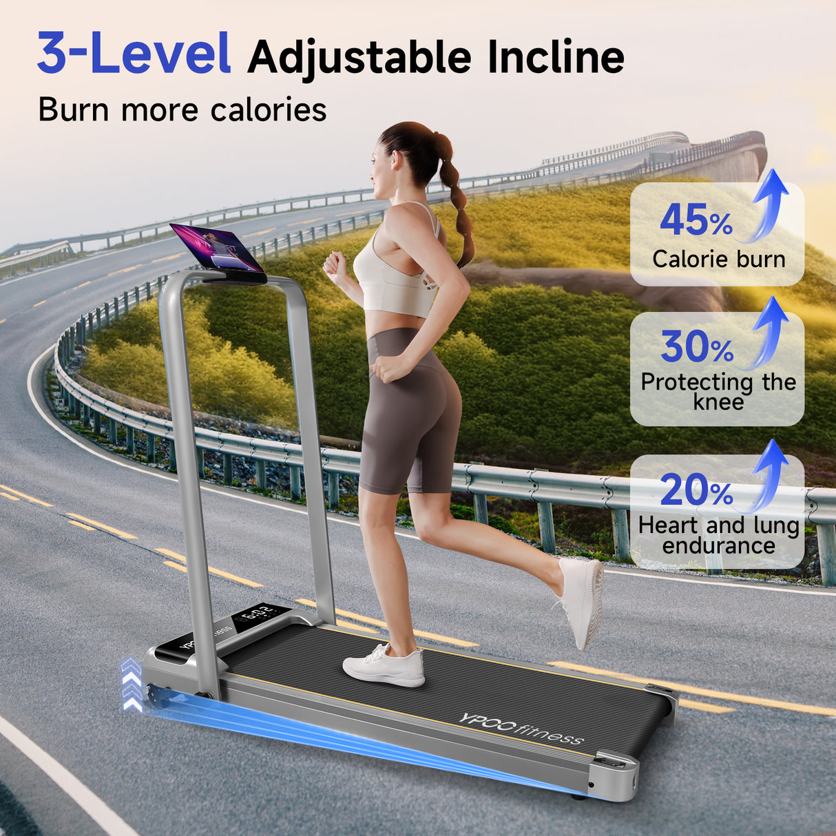 YPOO ZP02 Folding Incline Treadmill,Sliver Color