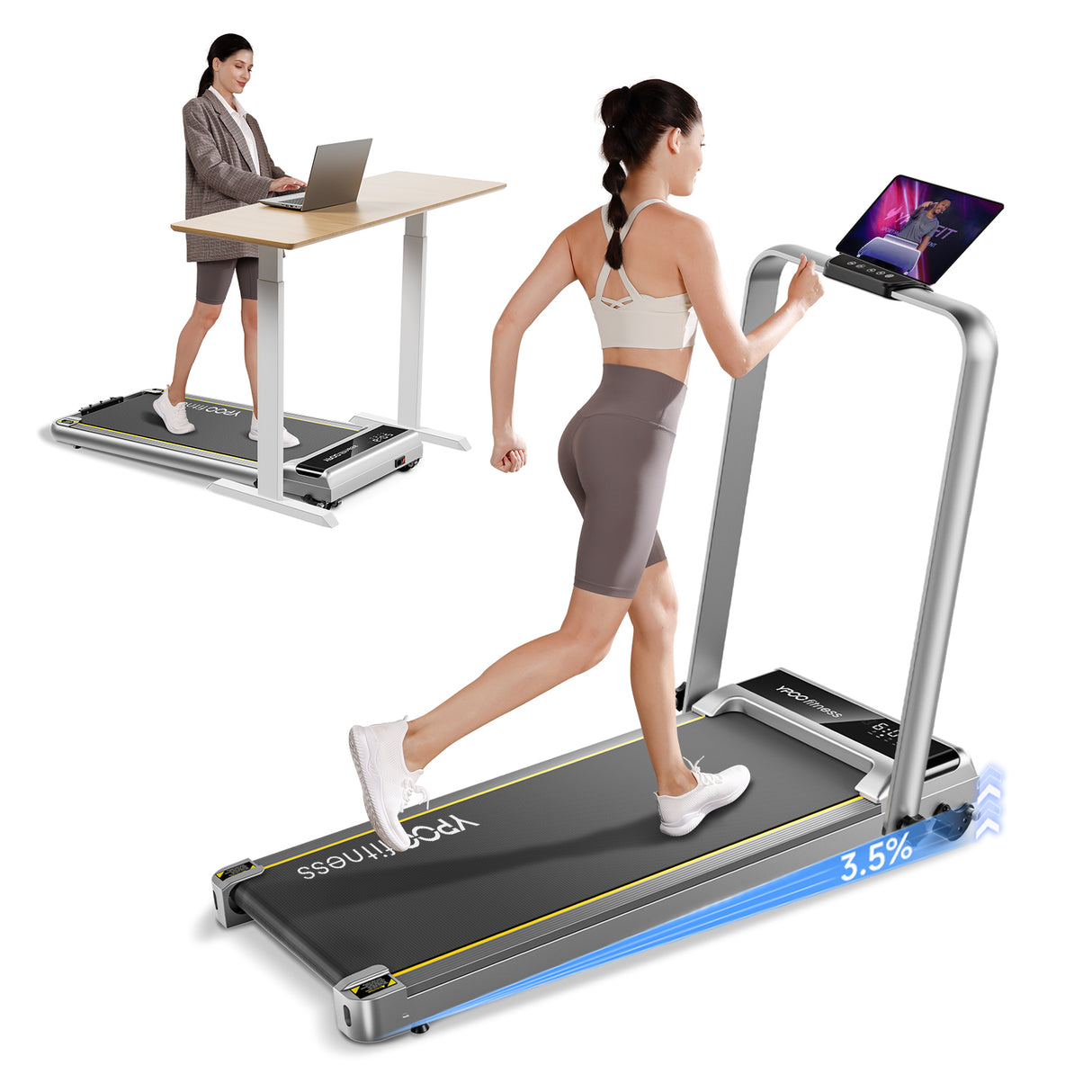 YPOO ZP02 Folding Incline Treadmill,Sliver Color