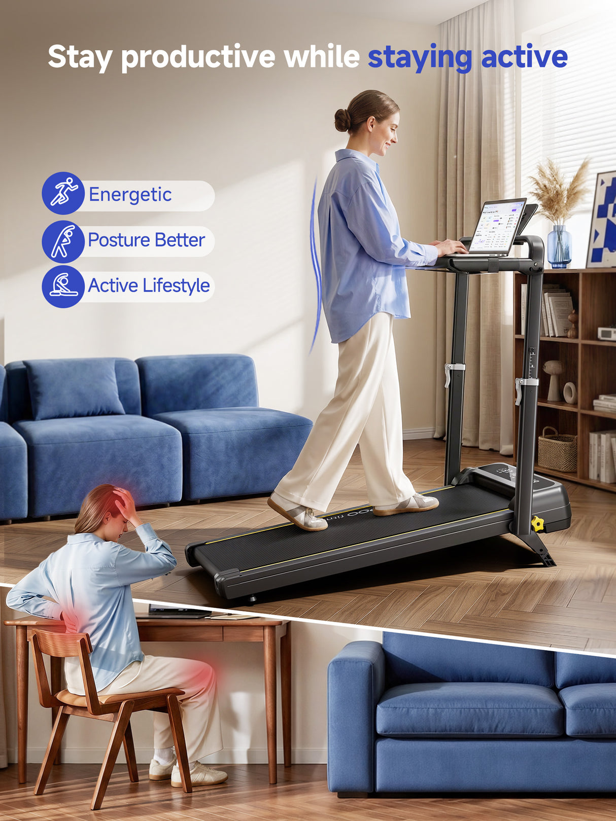 YPOO Walking Pad with Handle Bar 13% Incline 300 LBS,Under Desk Treadmill, Home & office treadmill, 13% incline with handle. Desk-friendly, APP connected, easy portable storage