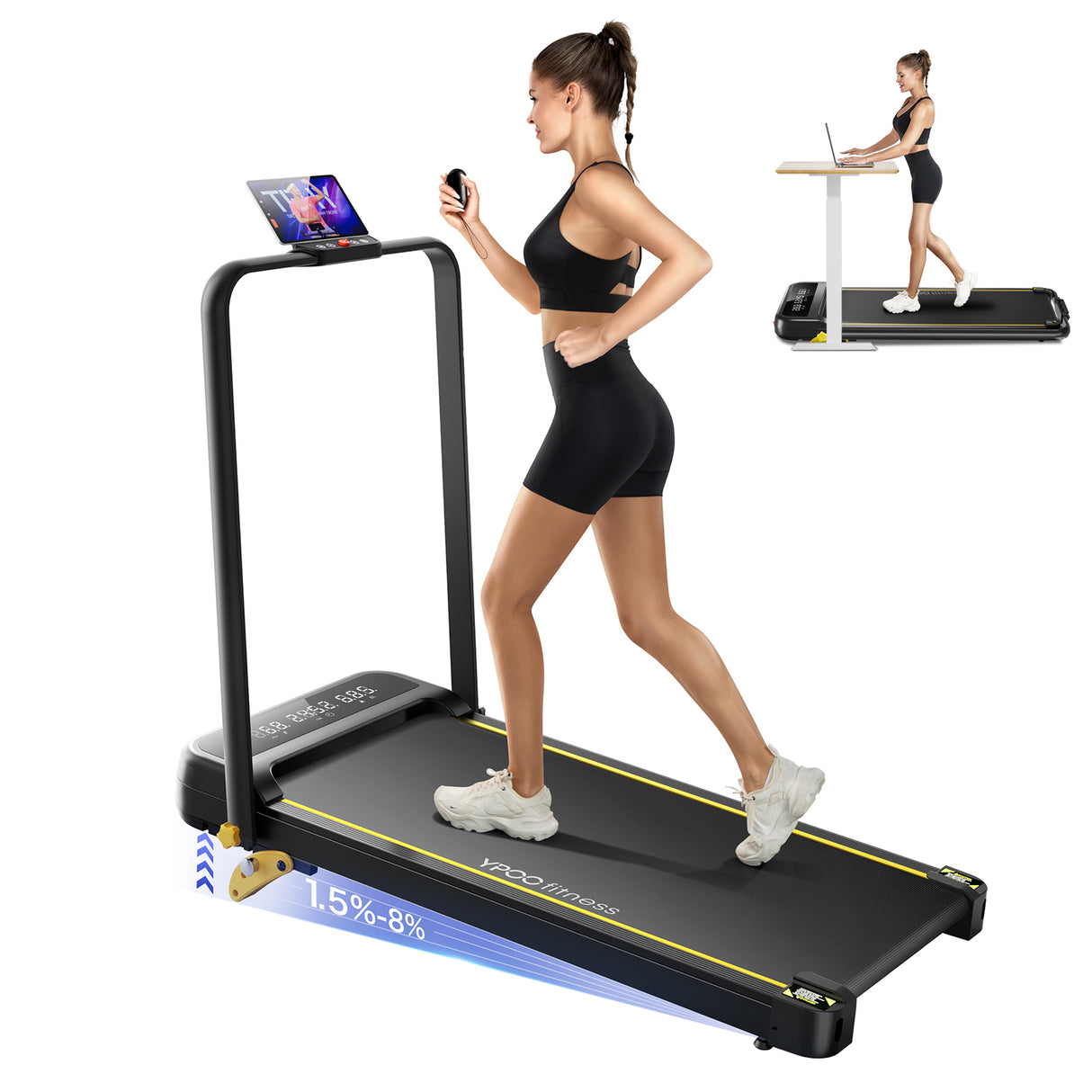 YPOO ZP01 Foldable Treadmill with Incline, Black Color