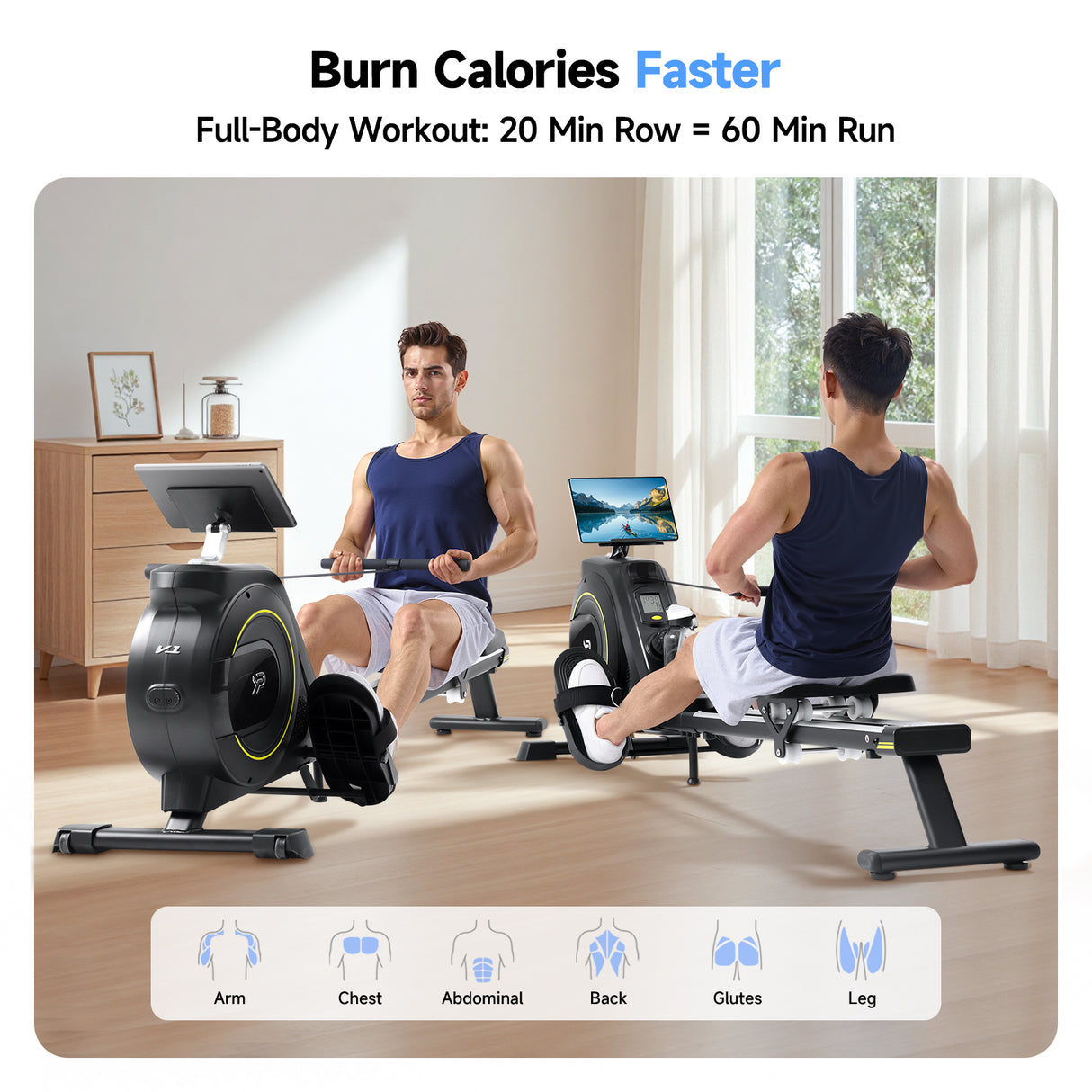 YPOO Rowing Machine for Home, 350 LB Capacity, 16-Level Silent Resistance, Magnetic Rowing Machines for Home Foldable, Full-Body Workout Compact Rowing Machine for Cardio & Strength with APP Support