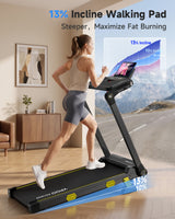 YPOO 13% Incline Treadmill, Walking Pad Treadmill with Handle Bar, Portable Folding Walking Treadmills for Home with Desk & App