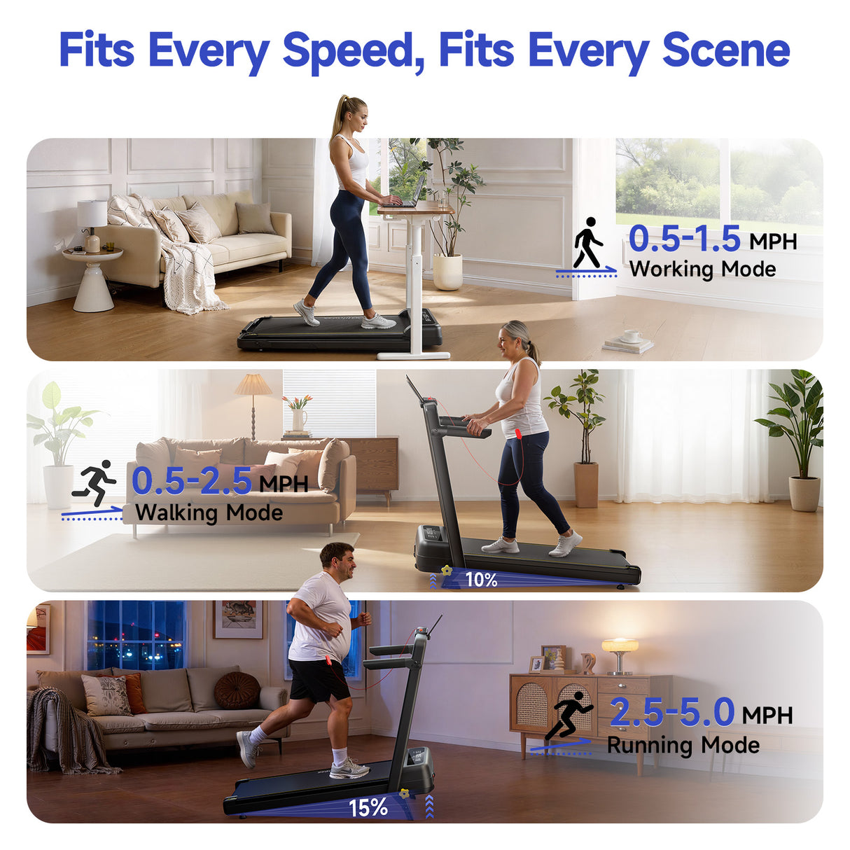 YPOO Foldable Treadmill with Incline, Walking Pad with Handle Bar 3 Level Incline, Portable Folding Treadmills for Home/Office 300 Lbs Capacity, Quiet Desk Treadmill with Remote Control & APP