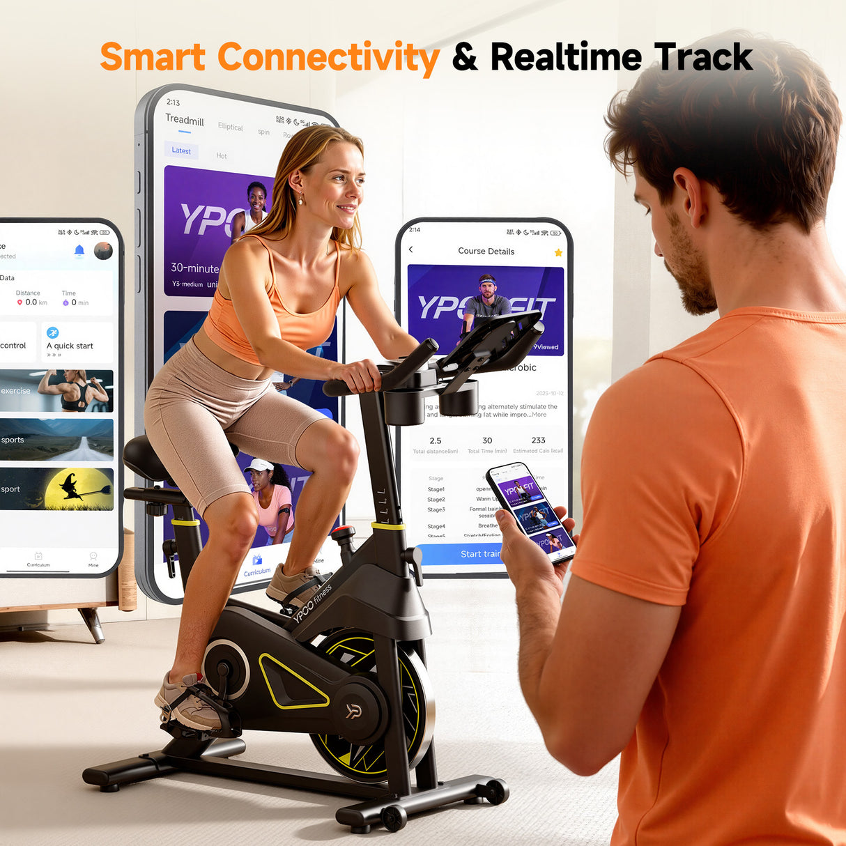YPOO X3 Exercise Bike, Adjustable Magnetic Resistance Stationary Bikes for Home Cardio with Exclusive App, Indoor Bike with 330lbs Weight Capacity Comfortable Seat, Tablet Mount and Fitness Courses