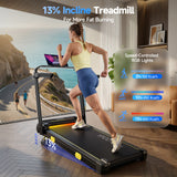 YPOO 13% Incline Walking Pad Treadmills with Handles, Under Desk Treadmills for Home Office, 6.2MPH Quiet Foldable Walking Pad with RGB Light, 300LBS Capacity