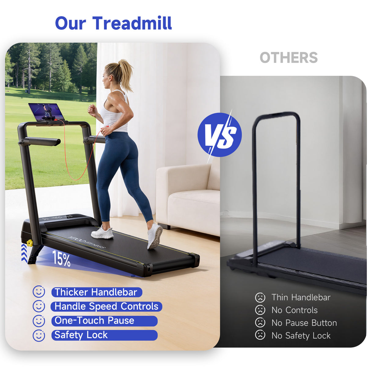 YPOO Foldable Treadmill with Incline, Walking Pad with Handle Bar 3 Level Incline, Portable Folding Treadmills for Home/Office 300 Lbs Capacity, Quiet Desk Treadmill with Remote Control & APP