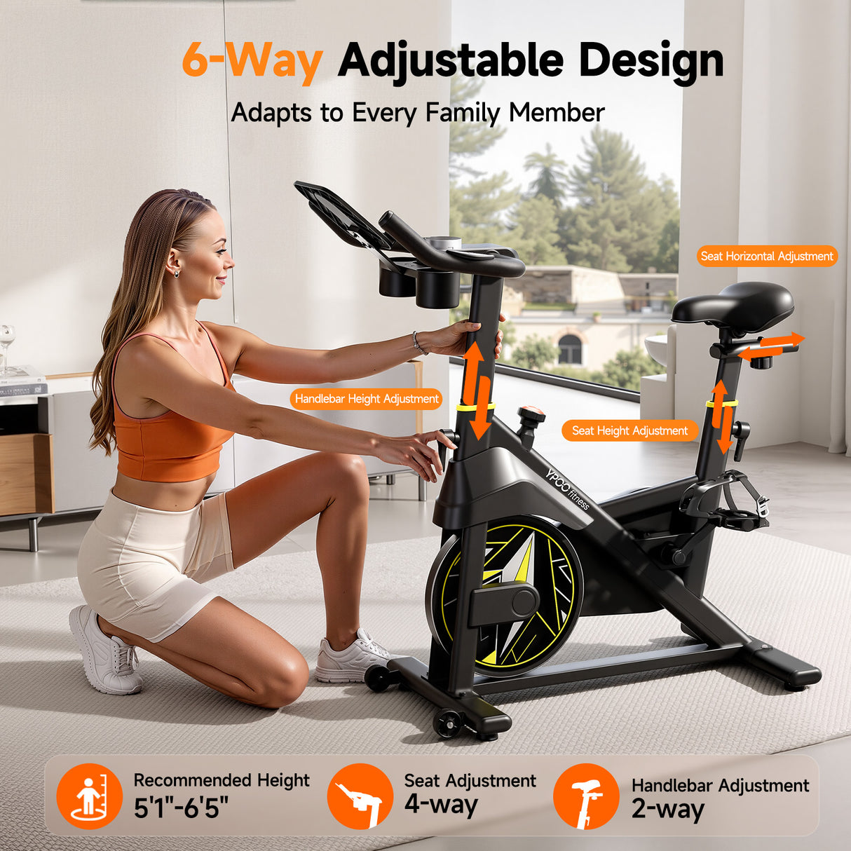 YPOO X3 Exercise Bike, Adjustable Magnetic Resistance Stationary Bikes for Home Cardio with Exclusive App, Indoor Bike with 330lbs Weight Capacity Comfortable Seat, Tablet Mount and Fitness Courses