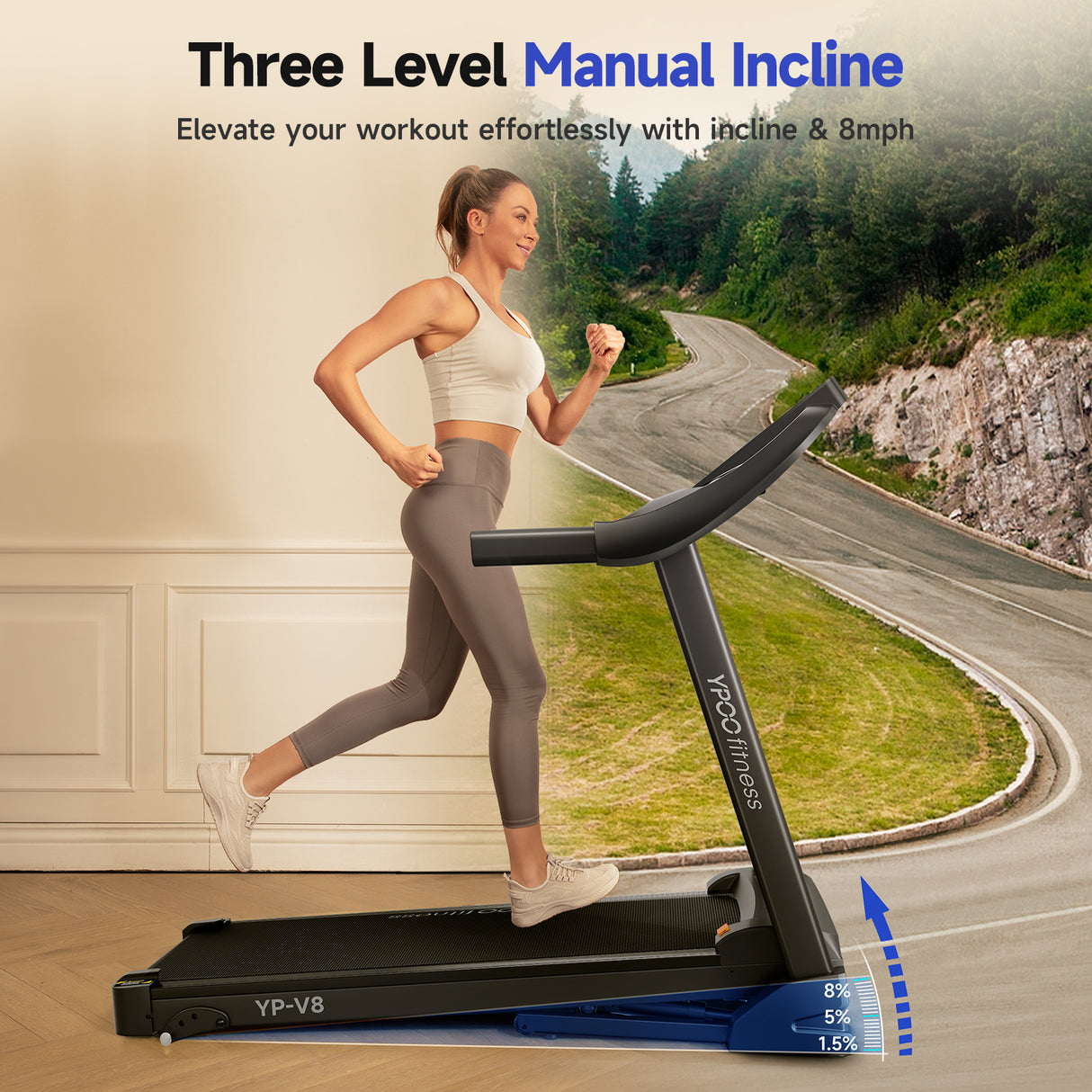 YPOO Auto-Folding Incline Treadmill with Bluetooth Speaker