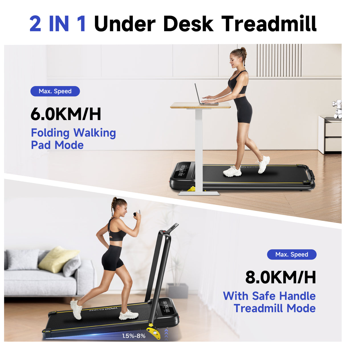 YPOO ZP01 Foldable Treadmill with Incline, Black Color