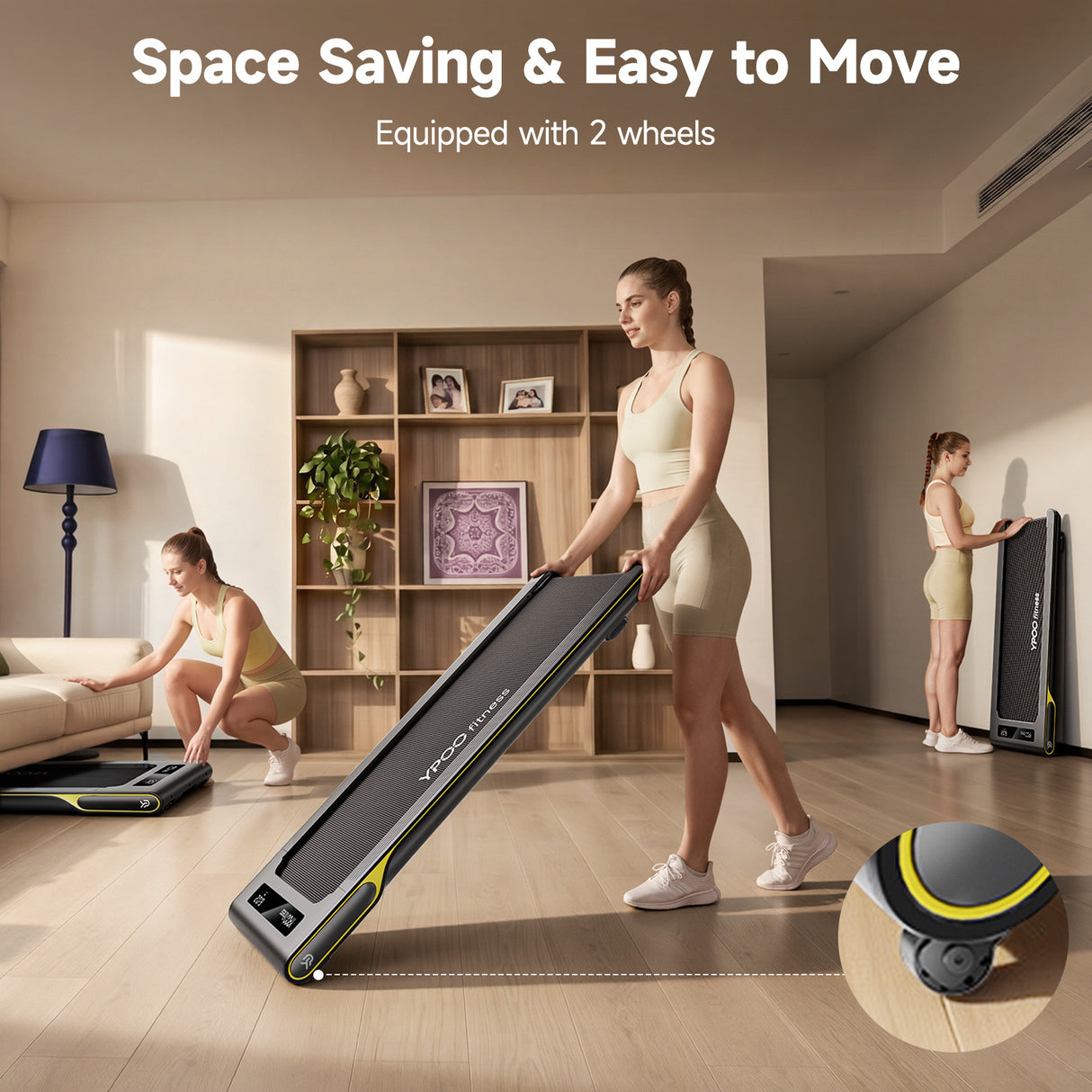 YPOO Ultra Slim Walking Pad Treadmill with 14% Incline, Under Desk Walking Pad with Auto-Maintenance System Belt, Smart App & Remote Control, Portable Treadmill for Home Office, 350LBS Capacity