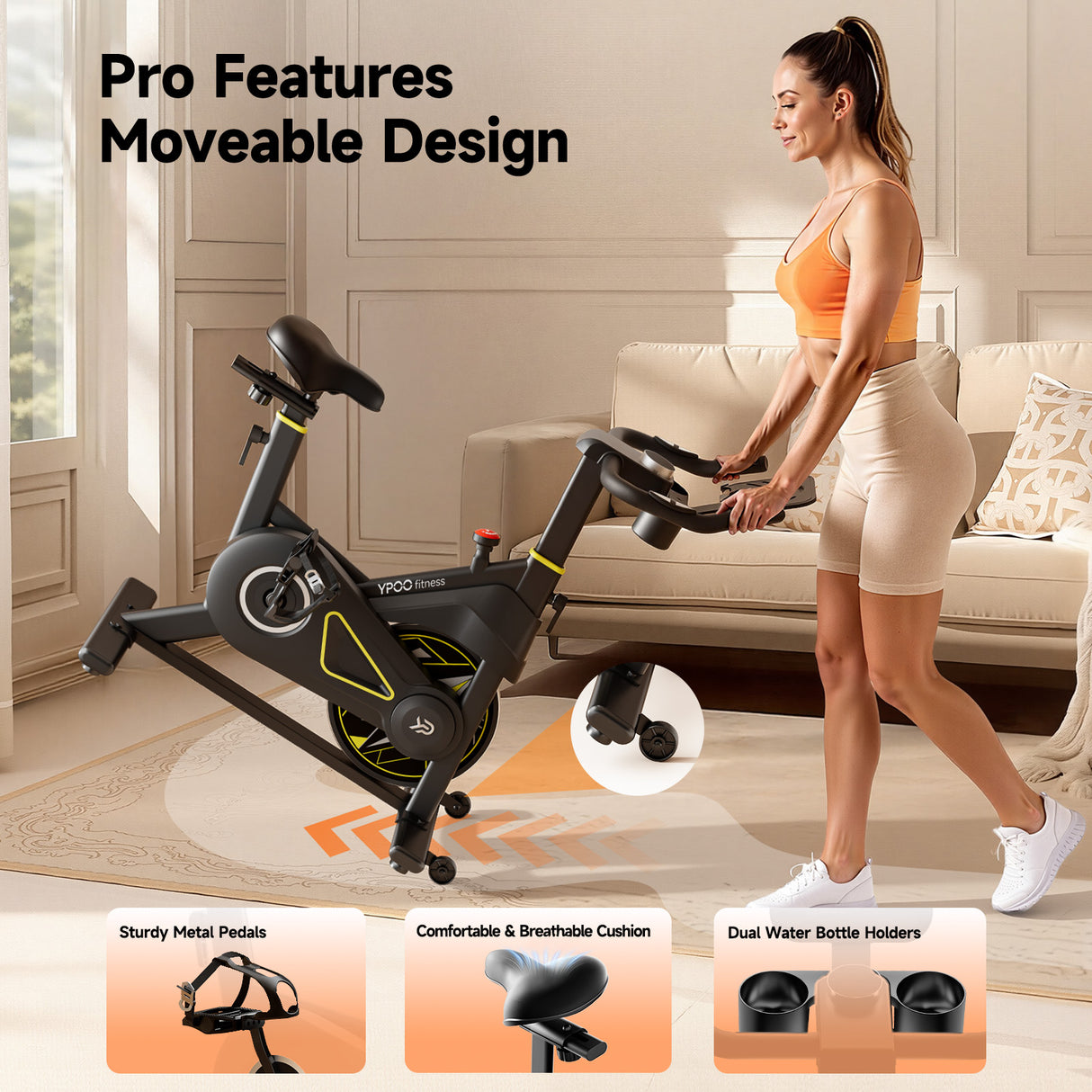 YPOO X3 Exercise Bike, Adjustable Magnetic Resistance Stationary Bikes for Home Cardio with Exclusive App, Indoor Bike with 330lbs Weight Capacity Comfortable Seat, Tablet Mount and Fitness Courses