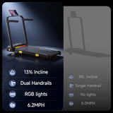 YPOO 13% Incline Walking Pad Treadmills with Handles, Under Desk Treadmills for Home Office, 6.2MPH Quiet Foldable Walking Pad with RGB Light, 300LBS Capacity