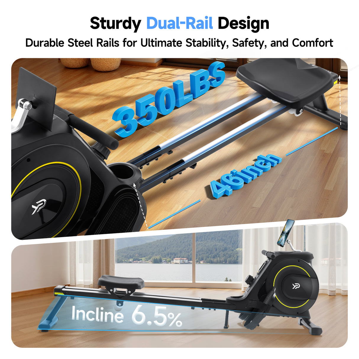 YPOO Rowing Machine for Home, 350 LB Capacity, 16-Level Silent Resistance, Magnetic Rowing Machines for Home Foldable, Full-Body Workout Compact Rowing Machine for Cardio & Strength with APP Support