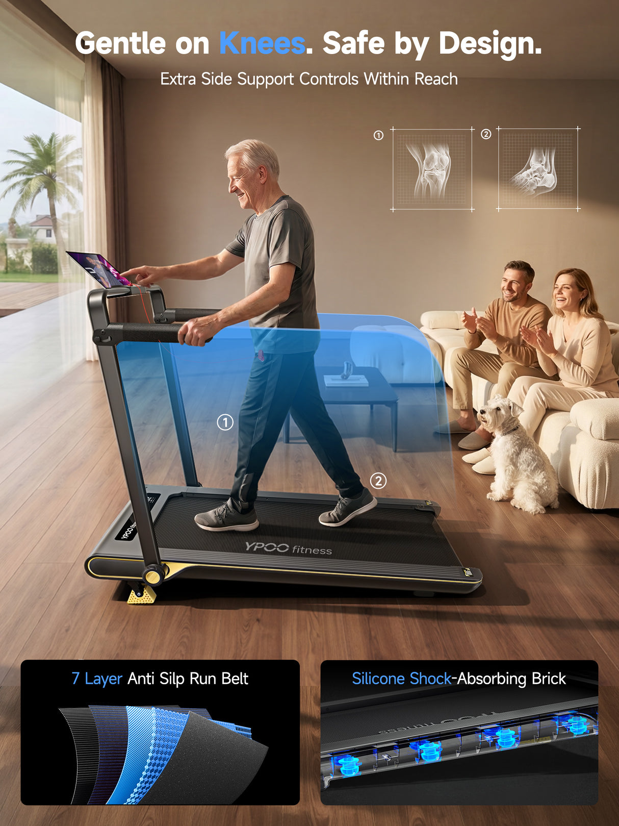 YPOO Ultra Slim Walking Pad Treadmill with 14% Incline, Under Desk Walking Pad with Auto-Maintenance System Belt, Smart App & Remote Control, Portable Treadmill for Home Office, 350LBS Capacity