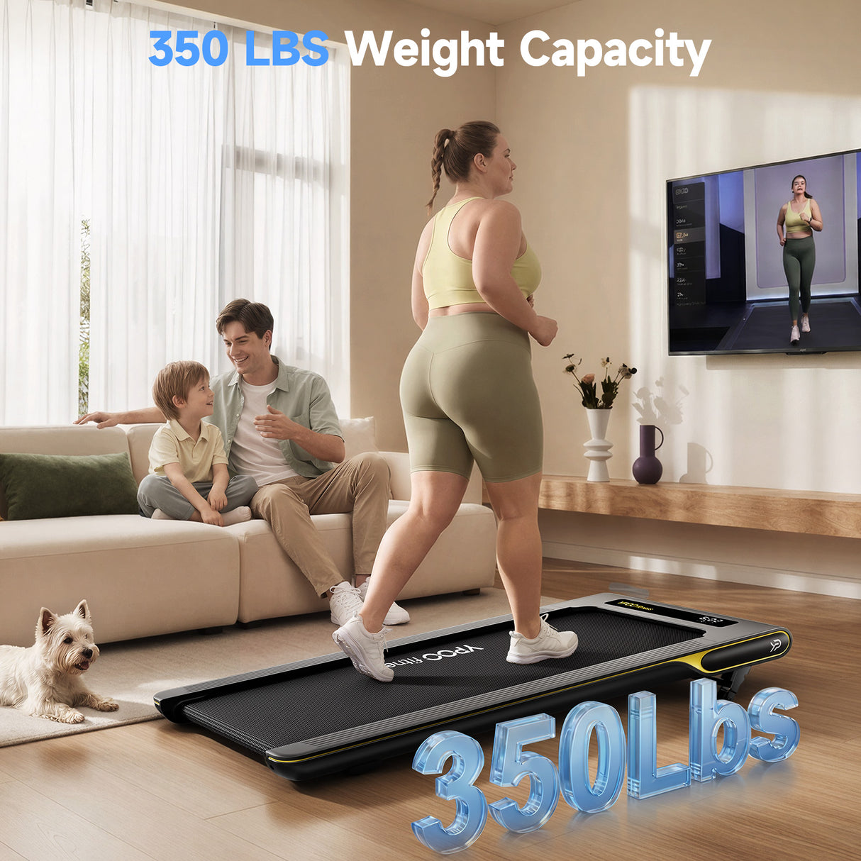 YPOO Ultra Slim Walking Pad Treadmill with 14% Incline, Under Desk Walking Pad with Auto-Maintenance System Belt, Smart App & Remote Control, Portable Treadmill for Home Office, 350LBS Capacity