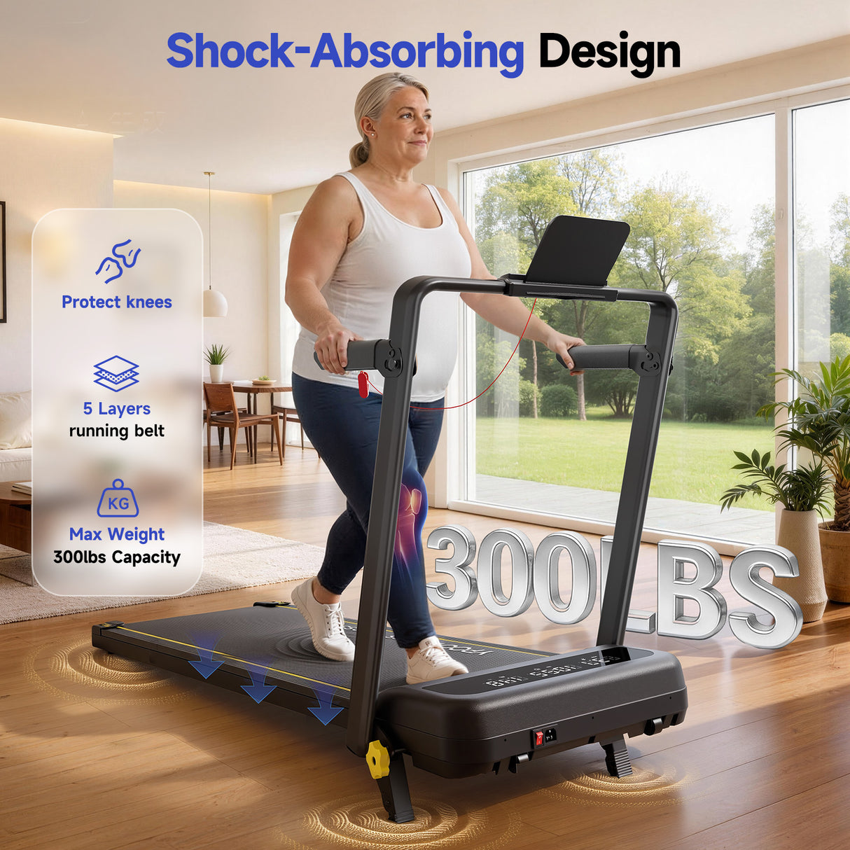 YPOO Foldable Treadmill with Incline, Walking Pad with Handle Bar 3 Level Incline, Portable Folding Treadmills for Home/Office 300 Lbs Capacity, Quiet Desk Treadmill with Remote Control & APP
