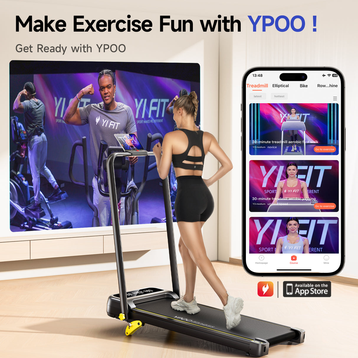 YPOO ZP01 Foldable Treadmill with Incline, Black Color