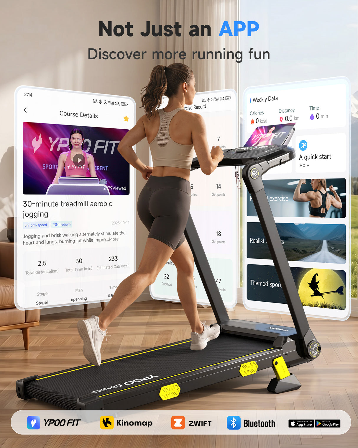 YPOO 13% Incline Treadmill, Walking Pad Treadmill with Handle Bar, Portable Folding Walking Treadmills for Home with Desk & App