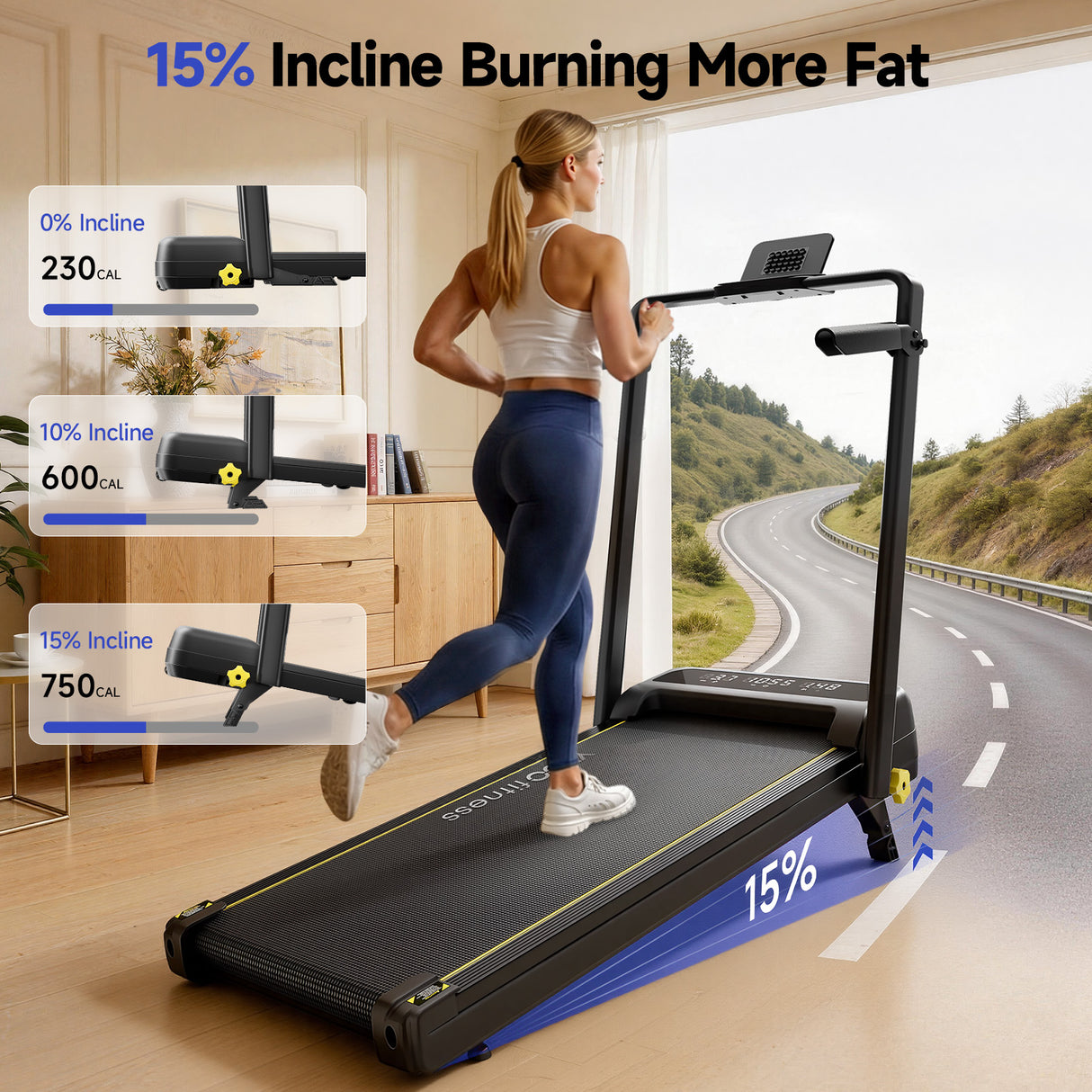 YPOO Foldable Treadmill with Incline, Walking Pad with Handle Bar 3 Level Incline, Portable Folding Treadmills for Home/Office 300 Lbs Capacity, Quiet Desk Treadmill with Remote Control & APP
