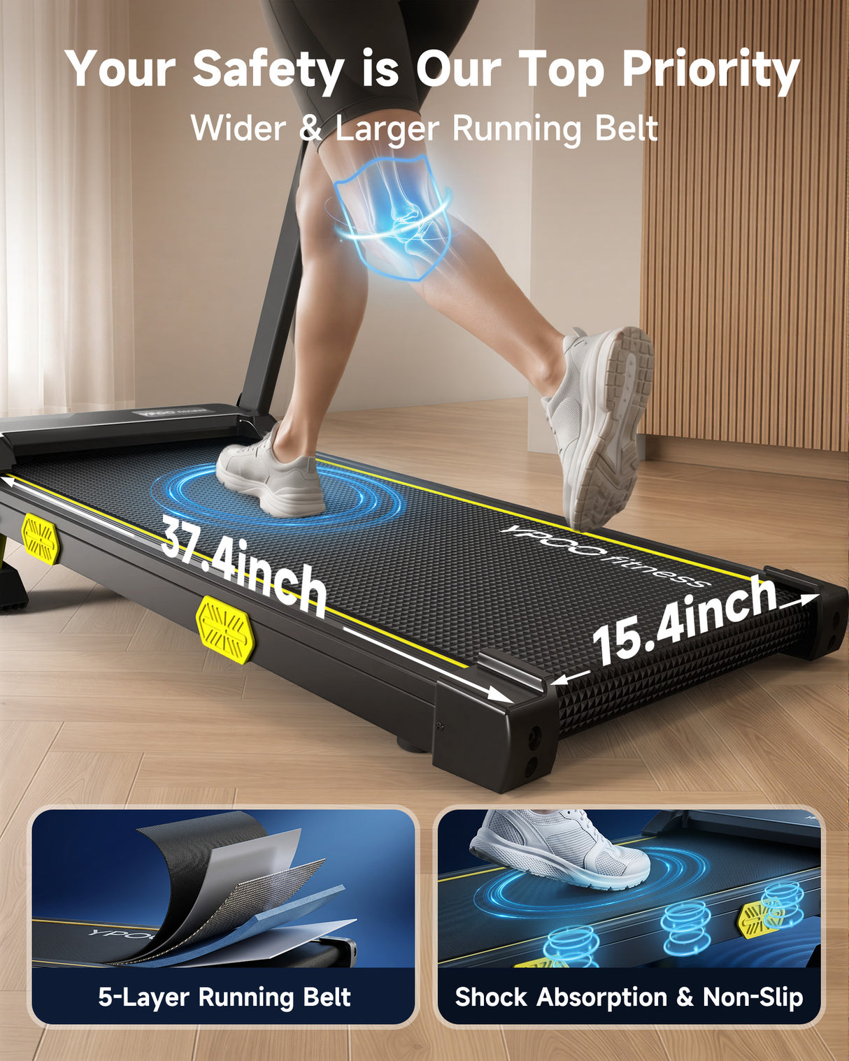 YPOO 13% Incline Treadmill, Walking Pad Treadmill with Handle Bar, Portable Folding Walking Treadmills for Home with Desk & App