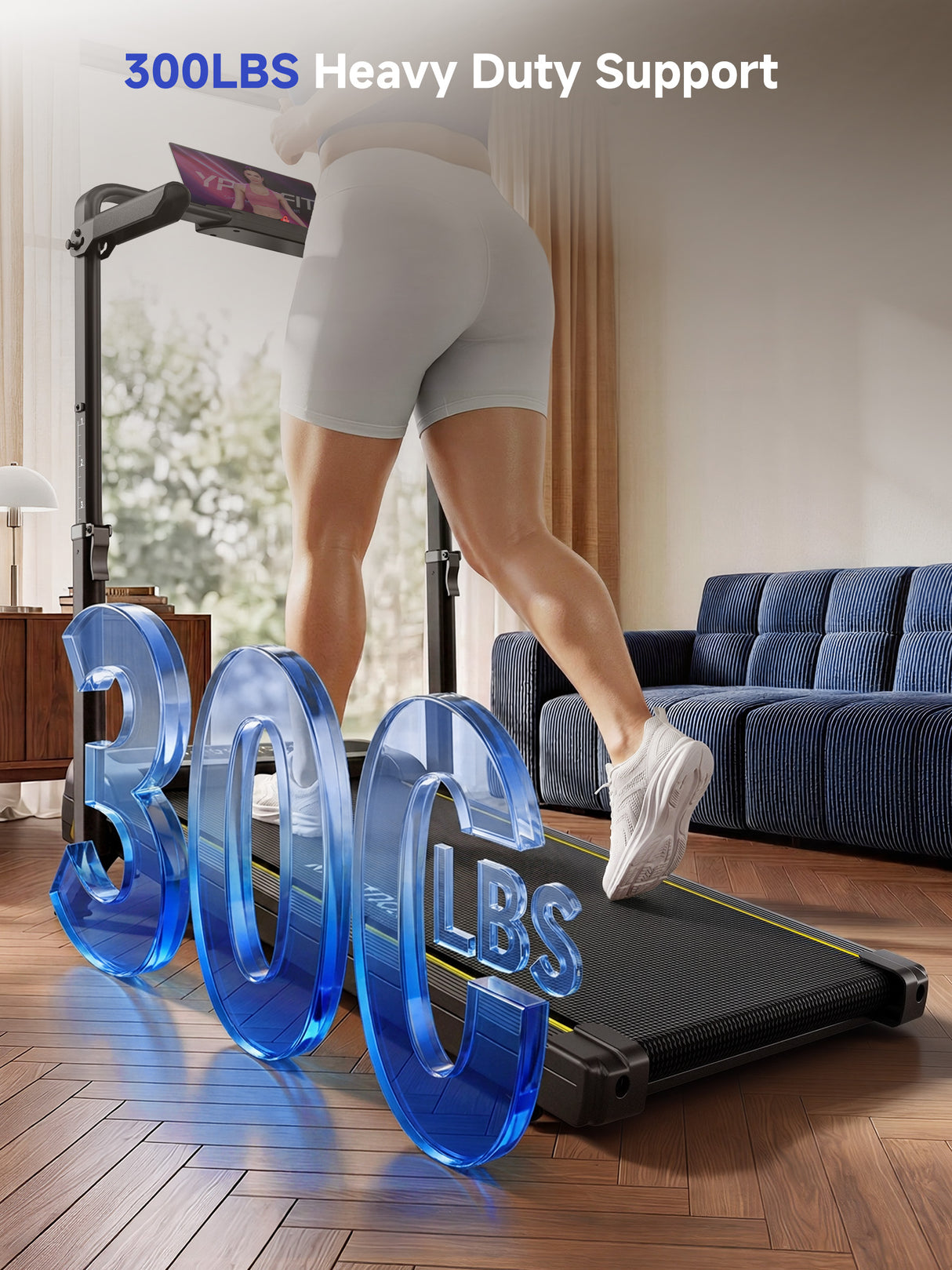 YPOO Walking Pad with Handle Bar 13% Incline 300 LBS,Under Desk Treadmill, Home & office treadmill, 13% incline with handle. Desk-friendly, APP connected, easy portable storage