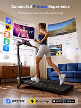YPOO Walking Pad with Handle Bar 13% Incline 300 LBS,Under Desk Treadmill, Home & office treadmill, 13% incline with handle. Desk-friendly, APP connected, easy portable storage