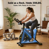 YPOO X5 Exercise Bike, Adjustable Magnetic Resistance Stationary Bikes for Home Cardio with Exclusive App, Indoor Bike with 330lbs Weight Capacity Comfortable Seat, Tablet Mount and Fitness Courses