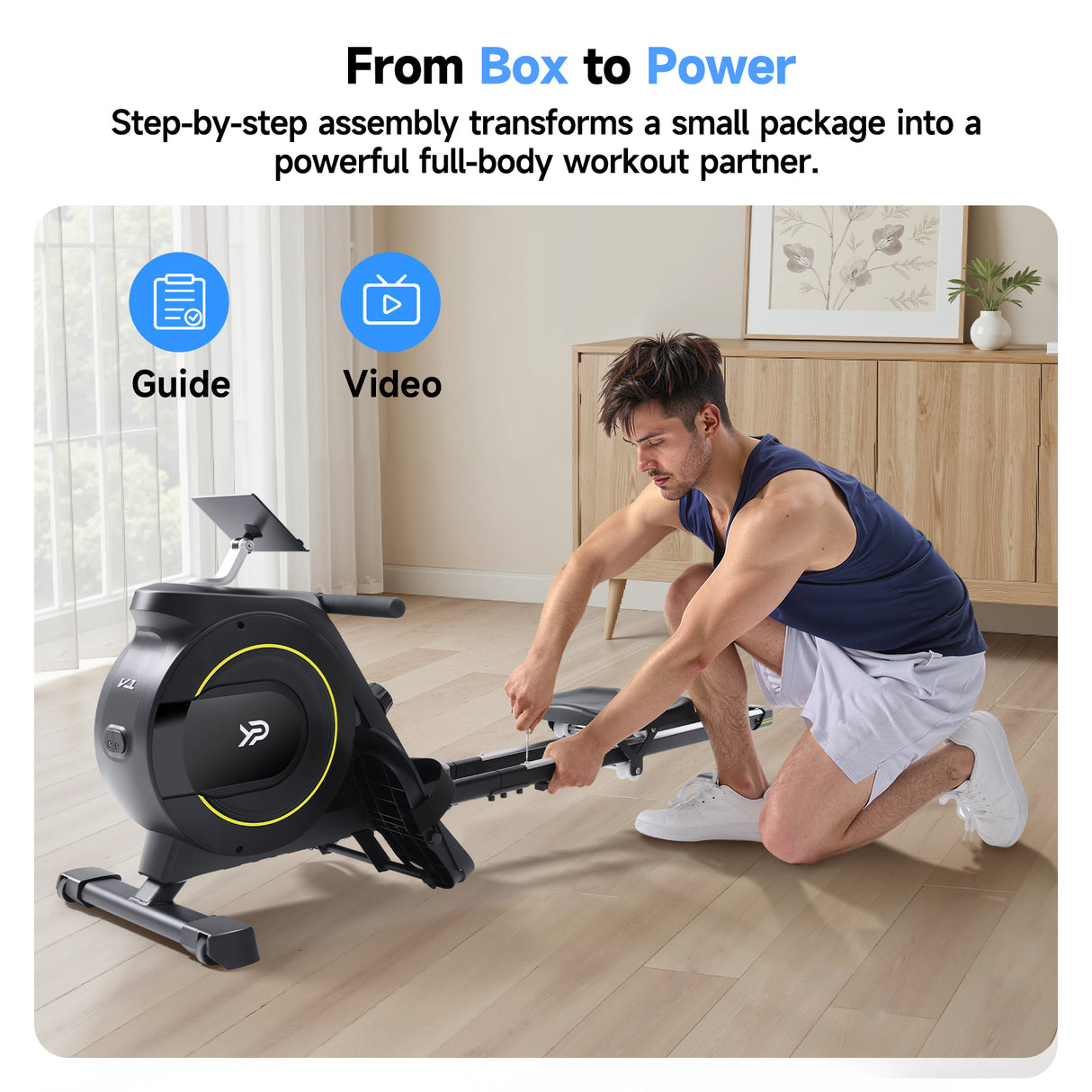 YPOO Rowing Machine for Home, 350 LB Capacity, 16-Level Silent Resistance, Magnetic Rowing Machines for Home Foldable, Full-Body Workout Compact Rowing Machine for Cardio & Strength with APP Support